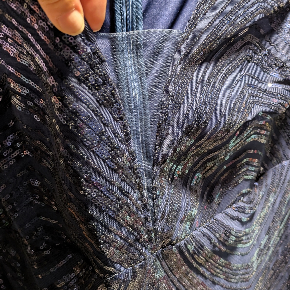 Babeyond Navy Blue Sequin Maxi Dress with Draped Shoulder Chains - Picture 3 of 8